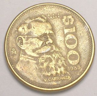 1985 Mexico Mexican 100 Pesos Carranza Eagle Coin F, photo