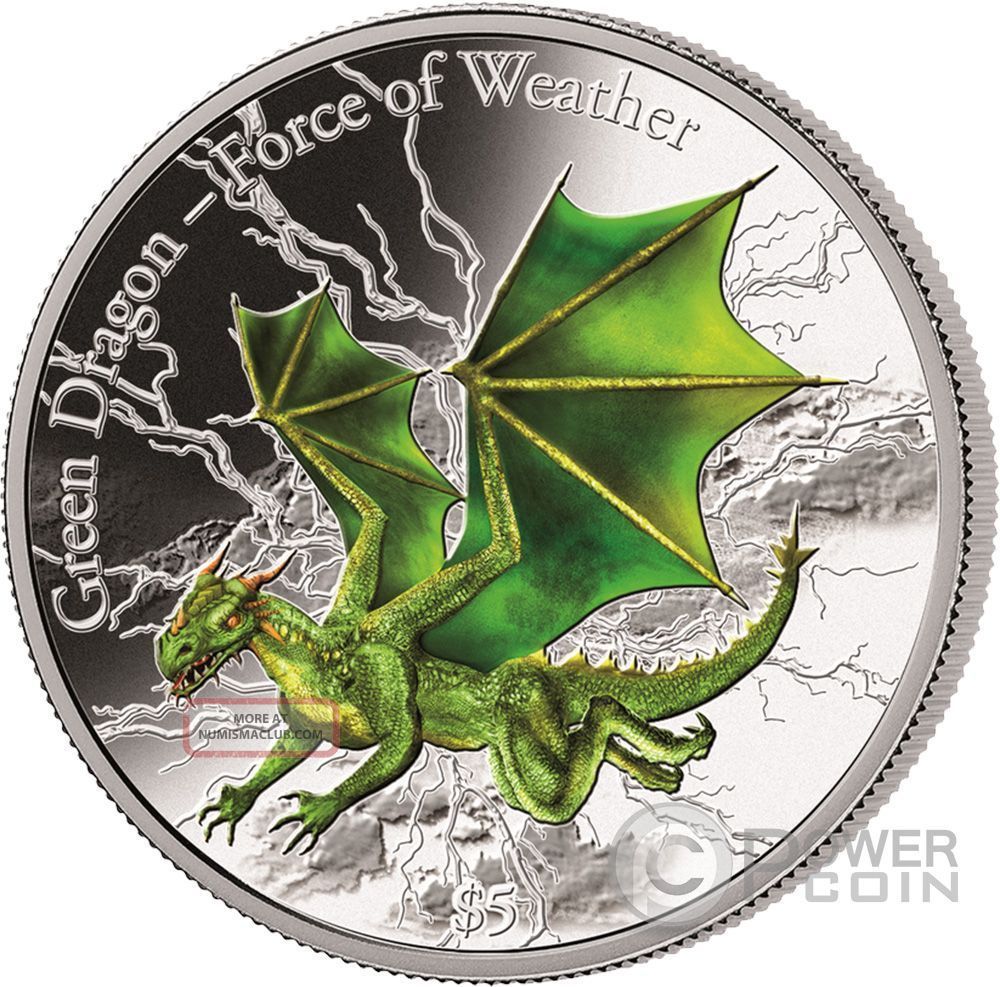Green Dragon Force Of Weather 3 Oz Silver Coin 5$ Fiji 2017 Australia photo