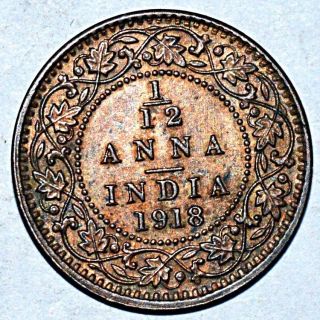 British India King George V 1/12 Anna 1918 Copper Coin Very Rare - 1.  62gm photo