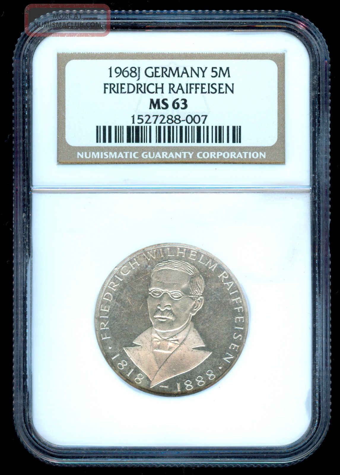 1968 West Germany Raiffeisen Silver 5 Mark Ngc Ms 63 Coins: World photo