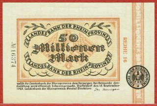 DÜsseldorf Landesbank 15.  9.  1923 50 Millionen Mark (keller 1166m) Cu photo