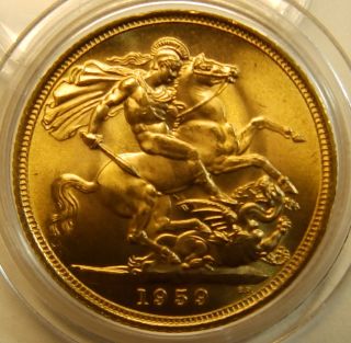 Great Britain Uk Full Sovereign Gold 1959 Unc Rare Year Low Mintage photo