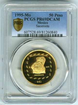 Mexico 1995 Gold Coin 0.  5oz 50 Pesos Saceroote Mo Mexico Pcgs Pr - 69dcam photo