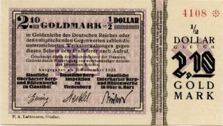 Germany 2.  10 Goldmark =1/2 Dollar 1923 Ausgegeben 4108 photo