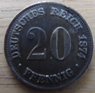 Germany 1874 - A Silver 20 Pfennig Km - 5 Very Fine Awesome photo