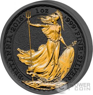 Golden Enigma Britannia Black Ruthenium 1 Oz Silver Coin 2£ United Kingdom 2016 photo