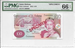 Saint Helena,  Government Of Helena - 10 Pounds,  2012.  Specimen.  Pmg 66epq. photo