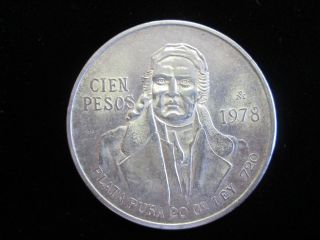 1978 Mexico 100 Pesos Silver Foreign Coin Cien Hundred Pesos Morelos photo