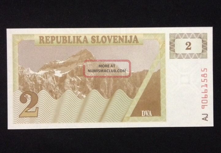 Slovenia Unc 2 Tolar 1990 Banknote World Currency Paper Money Europe photo