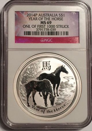 Australia 2014 - P Silver Dollar Year Of The Horse Ngc Ms69 One Of The First 1000 photo