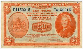 Netherlands Indies 1943 Issue 50 Cent Note Crisp Paper. photo