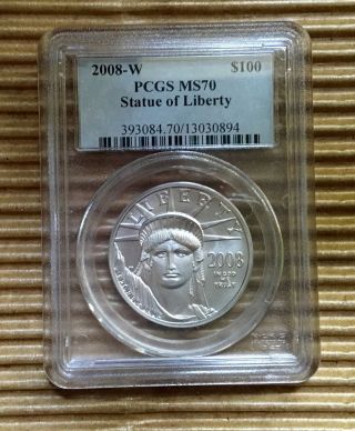 2008 - W $100 Platinum Statue Of Liberty Ms70 Pcgs photo