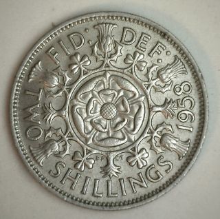 1958 Copper Nickel British Florin 2 Shilling Uk United Kingdom Coin Xf photo