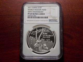 2011 China Wildlife Fund 1 Oz Silver 10 Yuan Proof Coin Ngc Pf - 69 Ultra Cameo photo