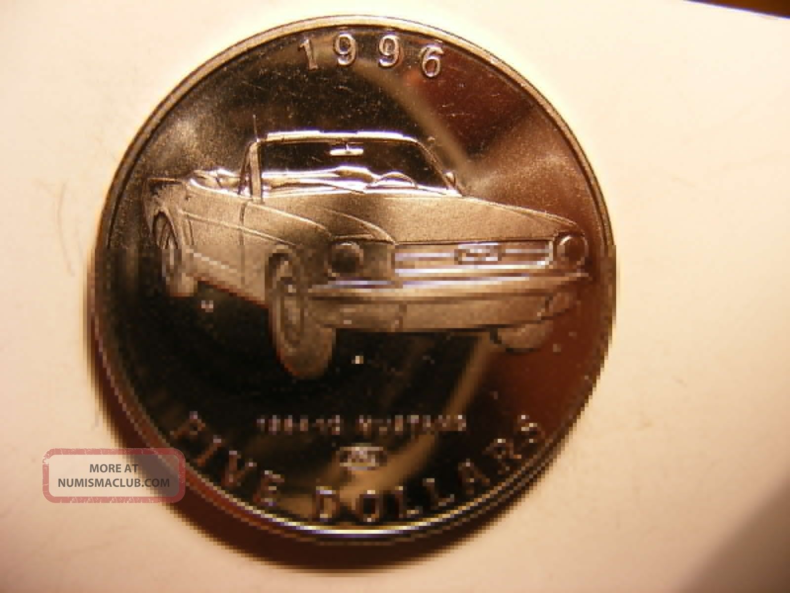 Marshall Islands 5 Dollars,  1996,  Classic Cars,  1964 1/2 Mustang,  P/l Unc Australia & Oceania photo