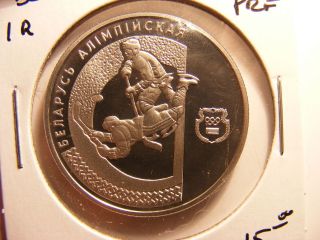 Belarus Rouble,  1997,  Olympics,  Two Hockey Players,  Proof photo
