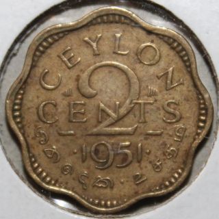 British Ceylon 2 Cents Coin,  1951 - Km 119 - George Vi Sri Lanka Two Scalloped photo