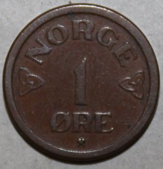 Norwegian 1 Øre Coin,  1952 - Km 398 - Haakon Vii - One Ore Norway Norge Bronze photo