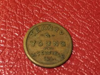 1907 Teaney & Young Saloon Litchfield Il Ill Coin Token Scrip Trade Gf 5c Tavern photo