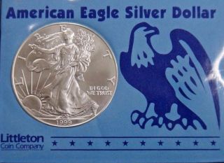 1999 $1 American Eagle Silver Dollar Us Coin 1 Oz 999 Fine Littleton Coin Co. photo