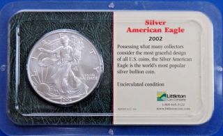2002 $1 American Eagle Silver Dollar Us Coin 1 Oz 999 Fine Littleton Coin Co. photo