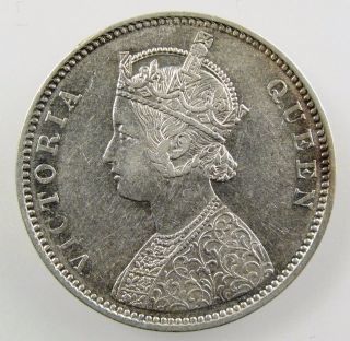 India - British.  1876 (b) Silver Rupee With/dot; Very Fine,  Km 473.  2 photo