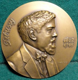 Claude Debussy - French Composer/ Musical Angel & Text 80mm Bronze Medal photo