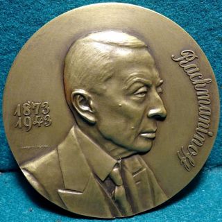 Russian Composer Sergei Rachmaninoff / Musical Angel & Text 80mm Bronze Medal photo
