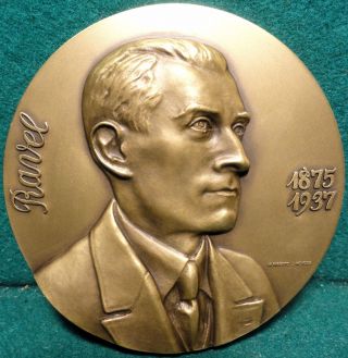French Composer Maurice Ravel / Musical Angel & Text 80mm Bronze Medal photo