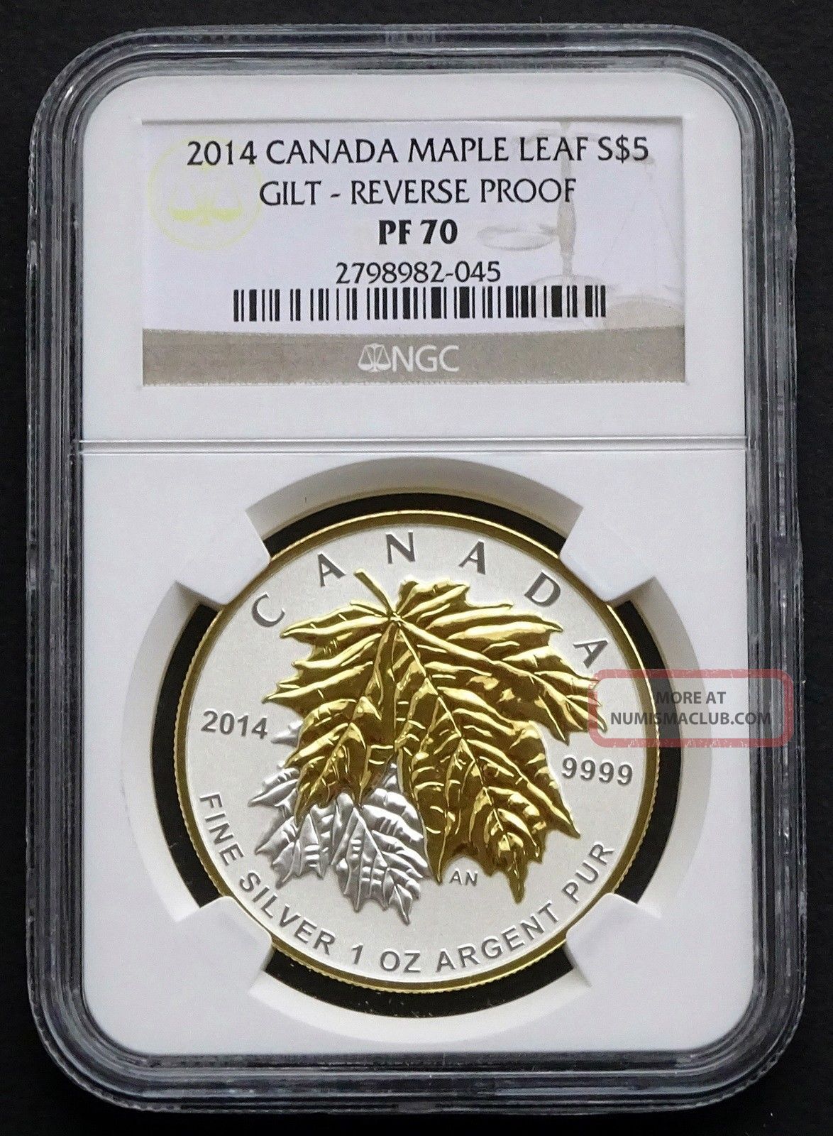 2014 Canada: 1 Oz $5 Maple Leaf,  Gilt Reverse Proof,  Ngc Pf70 Coins: Canada photo