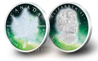 Frozen Maple Leaf - 2016 1 Oz Pure Silver Coin - Rhodium Plating & Special Color photo