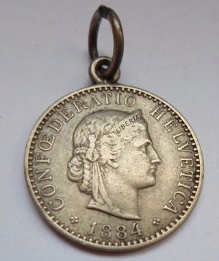Switzerland 1897 Birth Medal Made From A 20 Rappen 1884 Swiss Coin photo