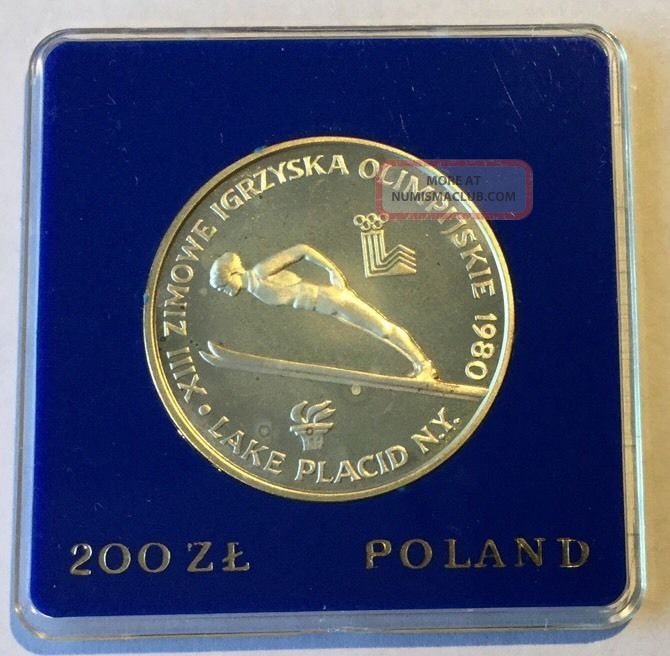 1980 Poland Lake Placid Winter Olympics Skier Silver Proof 200 Zlotych