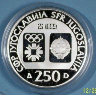 Yugoslavia 250 Dinara 1984 Gem Proof 0.  9250 Silver Coin With Plastic Cover photo