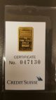 2 Gram Credit Suisse Statue Of Liberty Gold Bar.  9999 Fine (in Assay) Bars & Rounds photo 1