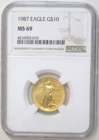 1987 $10 1/4 Oz Gold Eagle Ms 69 photo