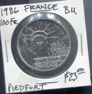 France - Rare Statue Of Liberty 100 Francs Silver Piedfort,  1986 photo