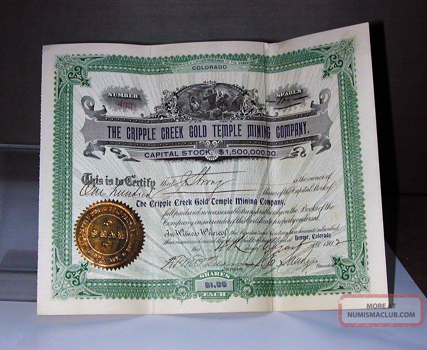 Old Cripple Creek Gold Mining Stock Certificate Colorado Rush Teller County Co Stocks & Bonds, Scripophily photo
