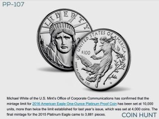 2016 American Eagle One Ounce Platinum Proof Coin Coa/box Mintage Of 10,  000 ⚖ photo
