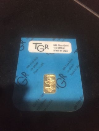 Gold 1/3 Gram Gr G 24k Pure Tgr Premium Bullion Bar 999.  9 Fine Certified Ingot photo