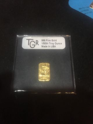 Gold 1/50 Th Troy Ounce Oz 24k Pure Solid Premium Bullion Bar 999.  9 Fine Ingot photo