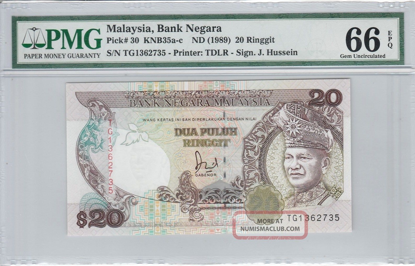 Malaysia 20 Ringgit Rm20 (1989) P30 Tg1362735 Banknote Pmg 66 Epq