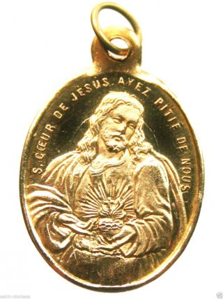 Sacred Heart Of Jesus & Holy Heart Of Mary - Antique Medal Pendant photo