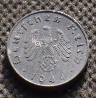 Old Coin Of Nazi Germany 10 Reichspfennig 1944a Berlin Swastika World War Ii (2) photo