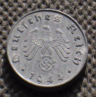 Old Coin Of Nazi Germany 10 Reichspfennig 1944a Berlin Swastika World War Ii (1) photo