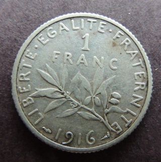France 1916 Silver 1 Franc Y - 63 Great Coin photo