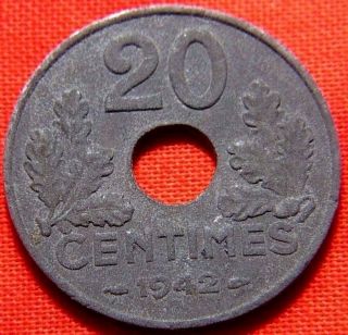Wwii 1942 France 20 Centimes France 20 Centimes Zinc Coin Km 900.  1 photo