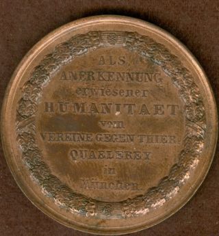 Undated German Medal Issued For Associations Against Animal Cruelty In Munich photo