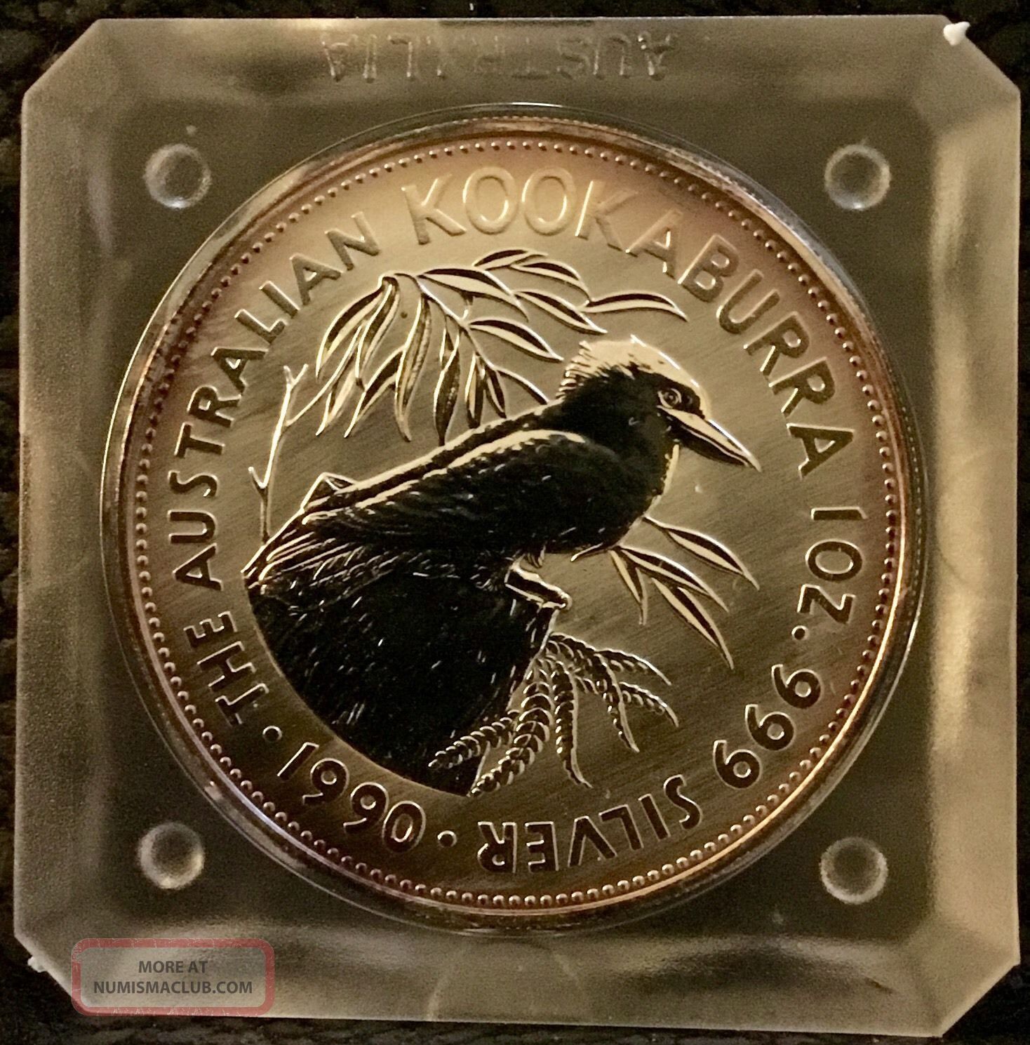 1990 Australian Kookaburra 1st Yr.  1 Oz.  999 Silver $5 Orig Sq Cap Inv 4505 Australia photo