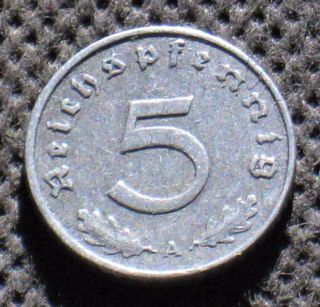 Coin Nazi Germany 5 Reichspfennig 1942 A Berlin Swastika World War Ii photo